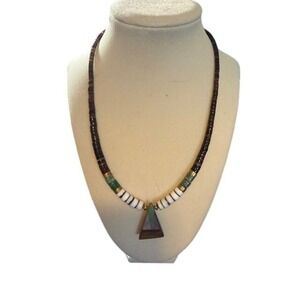 Vintage Santo Domingo Style Heishi Bead Necklace with Inlaid Triangle Pendant